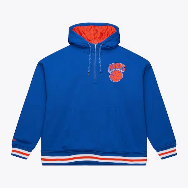New York Knicks Blue Throwback Quilted Fleece Quarter-Zip Hoodie