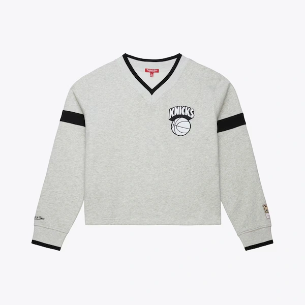 Women's New York Knicks Heather Gray Cropped V-Neck Sweatshirt