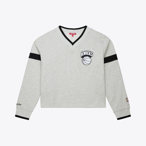 Women's New York Knicks Heather Gray Cropped V-Neck Sweatshirt