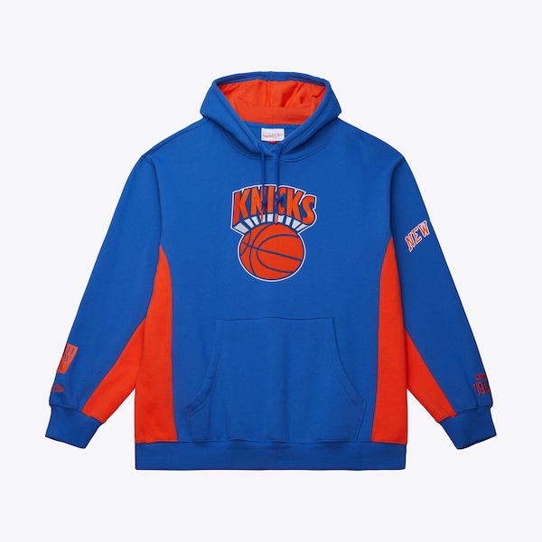 New York Knicks Blue Hardwood Classics Team Origins Fleece Pullover Hoodie