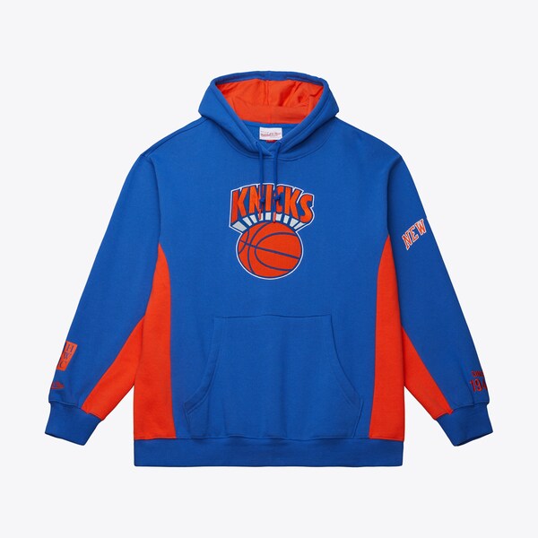 New York Knicks Blue Hardwood Classics Team Origins Fleece Pullover Hoodie