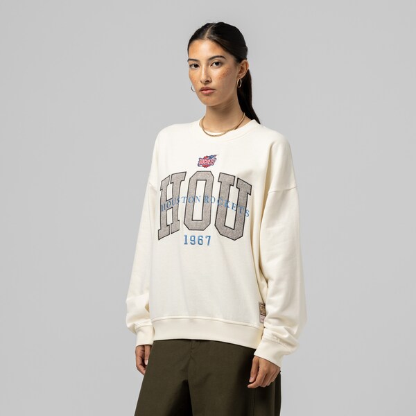 Women's Houston Rockets Cream Hardwood Classics Premium Crewneck Sweatshirt