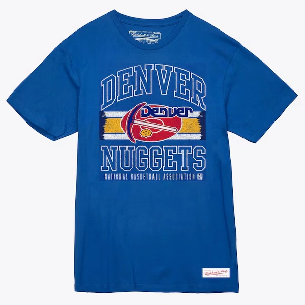 Denver Nuggets Royal Striped Logo Lockup Slub T-Shirt