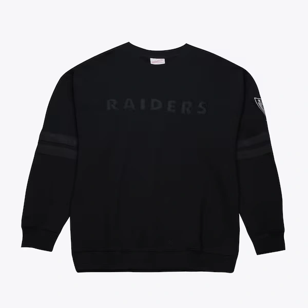Oakland Raiders Black Gridiron Classics Satin Stripes Vintage Fleece Pullover Sweatshirt