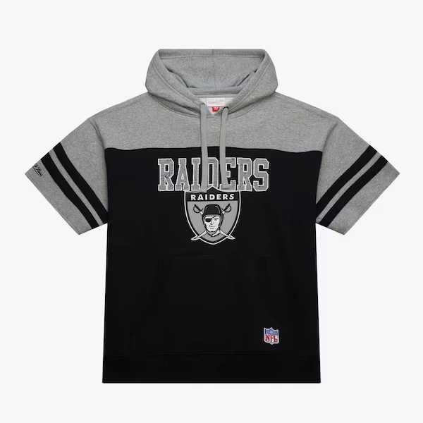 Oakland Raiders Black Vintage Logo Off Field Short Sleeve Pullover Hoodie