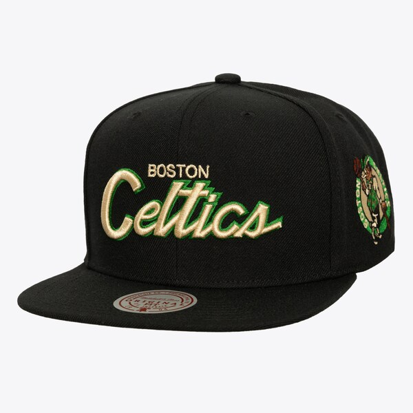 Boston Celtics Black Cream Script Snapback Hat