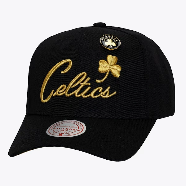 Boston Celtics Black Pinned Gold Pro Crown Snapback Hat