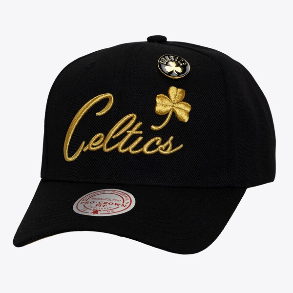 Boston Celtics Black Pinned Gold Pro Crown Snapback Hat