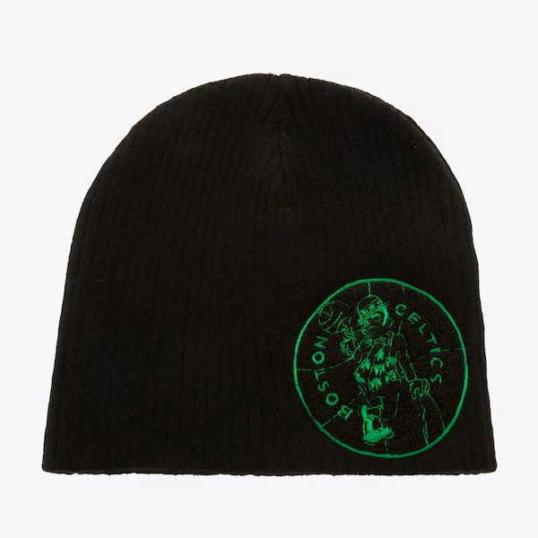 Boston Celtics Black Hardwood Classics Varsity Patch Knit Beanie