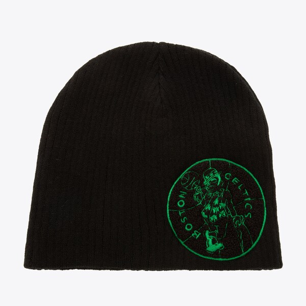 Boston Celtics Black Hardwood Classics Varsity Patch Knit Beanie