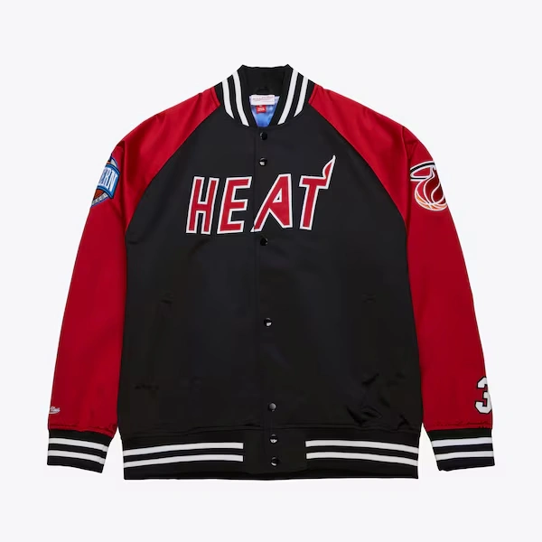 Dwyane Wade Miami Heat Black Vintage Logo Name & Number Lightweight Satin Full-Snap Jacket