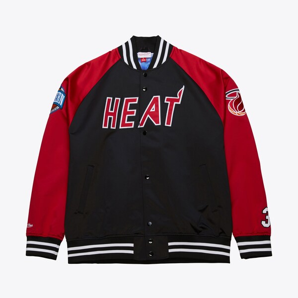 Dwyane Wade Miami Heat Black Vintage Logo Name & Number Lightweight Satin Full-Snap Jacket
