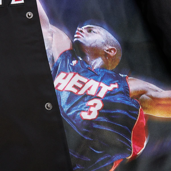 Dwyane Wade Miami Heat Black Vintage Logo Name & Number Lightweight Satin Full-Snap Jacket 7 Dwyane Wade Miami Heat Black Vintage Logo Name & Number Lightweight Satin Full-Snap Jacket