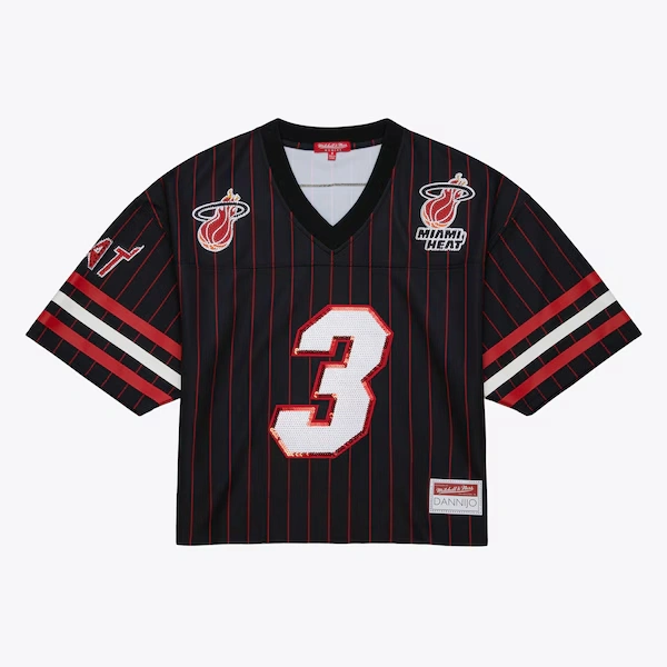Women's Dwyane Wade Miami Heat Black M&N x DANNIJO Cropped Football Jersey