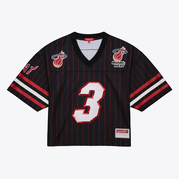Women's Dwyane Wade Miami Heat Black M&N x DANNIJO Cropped Football Jersey