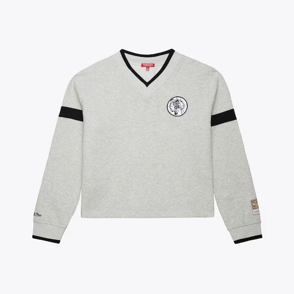 Women's Boston Celtics Heather Gray Cropped V-Neck Sweatshirt