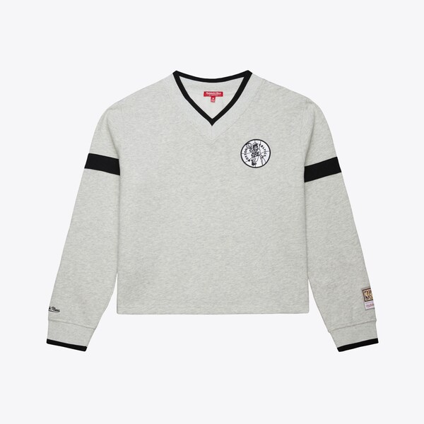 Women's Boston Celtics Heather Gray Cropped V-Neck Sweatshirt