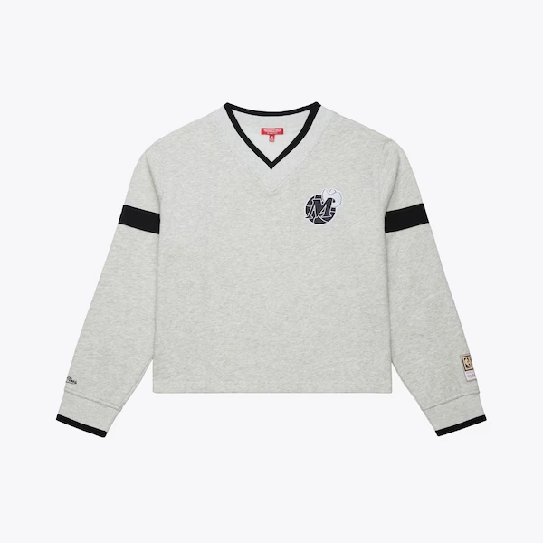 Women's Dallas Mavericks Heather Gray Cropped V-Neck Sweatshirt