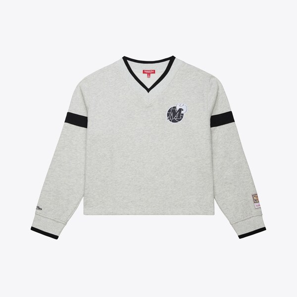 Women's Dallas Mavericks Heather Gray Cropped V-Neck Sweatshirt