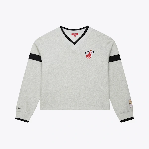 Women's Miami Heat Heather Gray Cropped V-Neck Sweatshirt