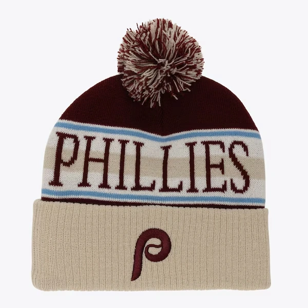 Philadelphia Phillies Tan Cooperstown Cuffed Knit Hat with Pom