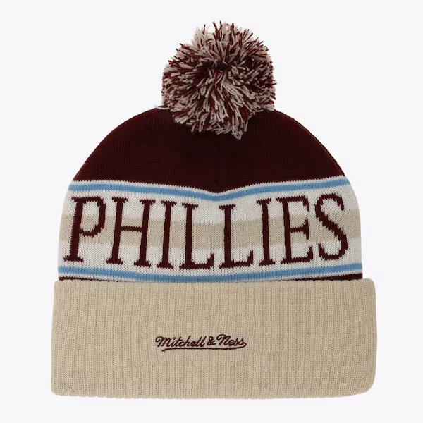 Philadelphia Phillies Tan Cooperstown Cuffed Knit Hat with Pom