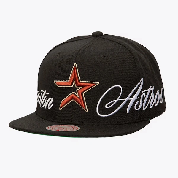 Houston Astros Black M&N x Just Don Lux Script Snapback Hat