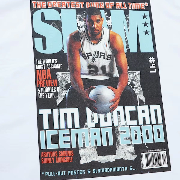Tim Duncan San Antonio Spurs White Slam Cover T-Shirt