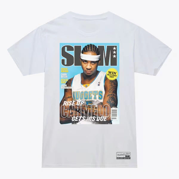 Carmelo Anthony Denver Nuggets White Slam Cover T-Shirt