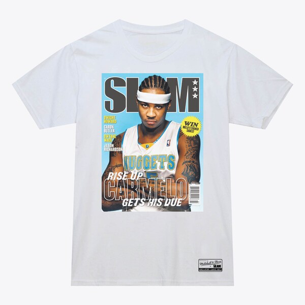 Carmelo Anthony Denver Nuggets White Slam Cover T-Shirt