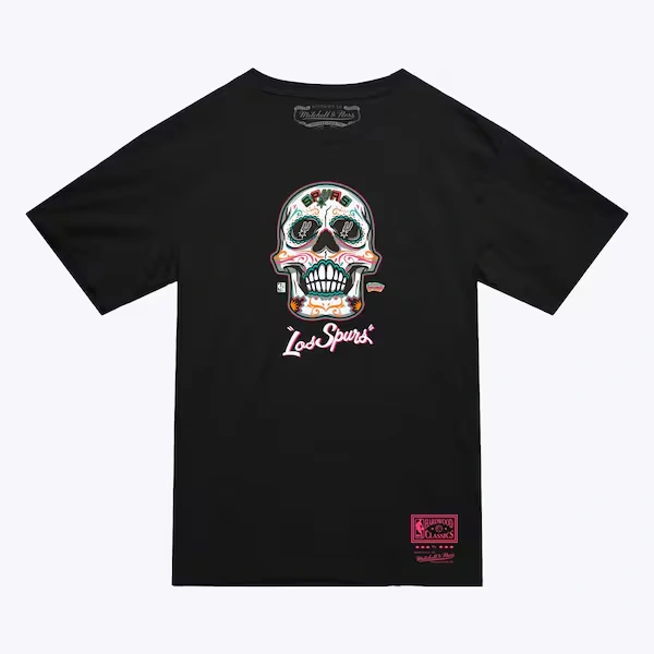 San Antonio Spurs Black Hardwood Classics Sugar Skull T-Shirt