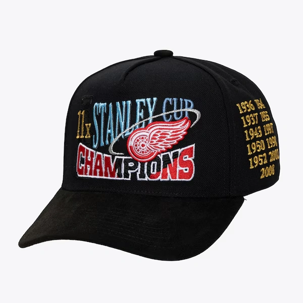 Detroit Red Wings Black 11x Stanley Cup Champions Pro Pinch Snapback Hat