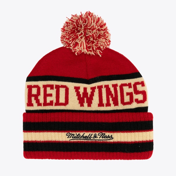 Detroit Red Wings Red/Tan 100th Anniversary Cuffed Knit Hat with Pom