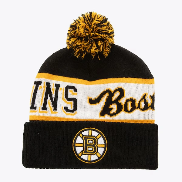 Boston Bruins Black Block Sweep Cuffed Knit Hat with Pom
