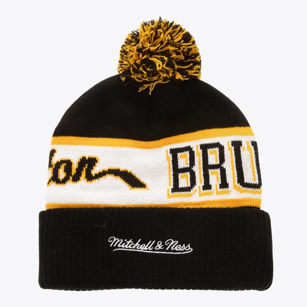 Boston Bruins Black Block Sweep Cuffed Knit Hat with Pom