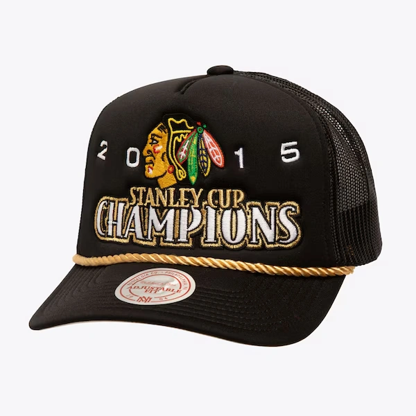 Chicago Blackhawks Black Golden 2015 Stanley Cup Champions Trucker Adjustable Hat