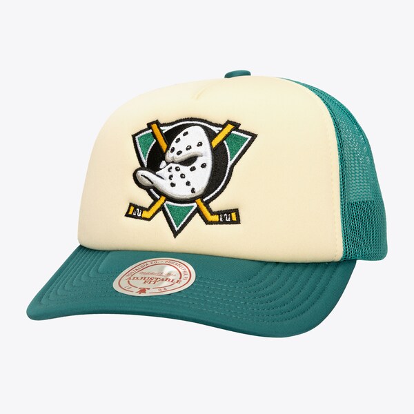 Anaheim Ducks Cream/Teal Vintage Block Trucker Adjustable Hat