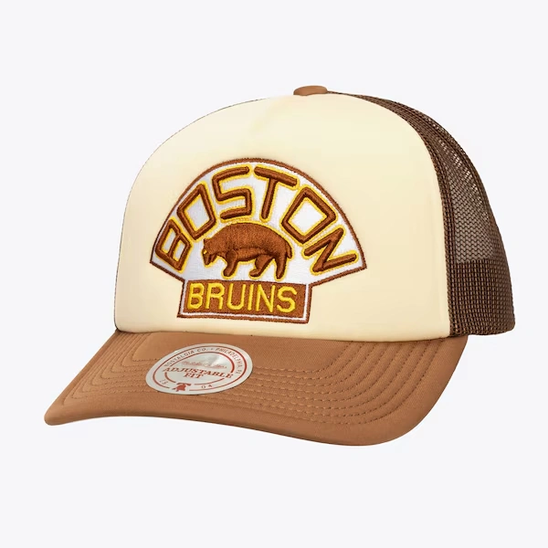 Boston Bruins Cream/Brown Vintage Block Trucker Adjustable Hat