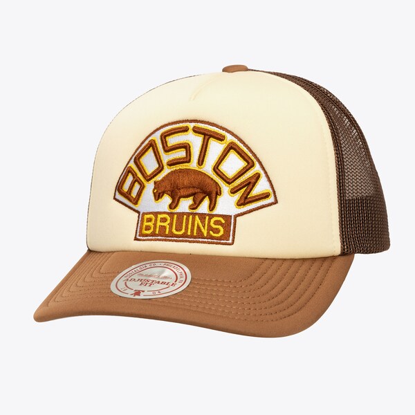 Boston Bruins Cream/Brown Vintage Block Trucker Adjustable Hat