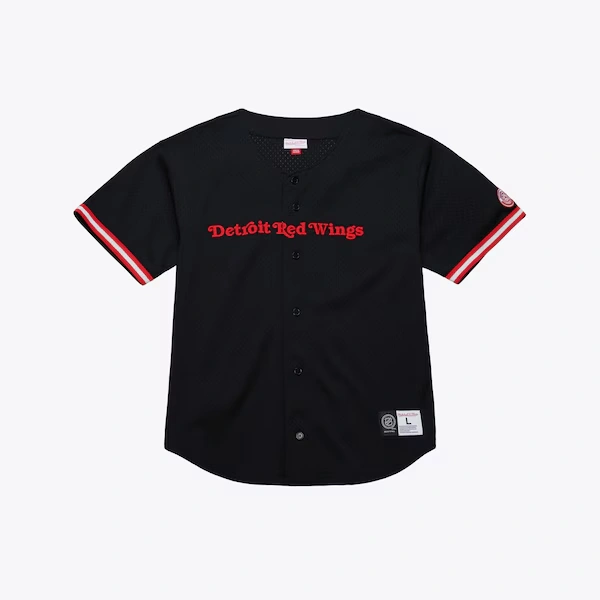 Detroit Red Wings Black On The Clock Full-Button Fashion Jersey