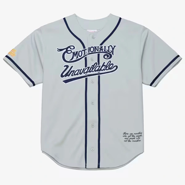 M&N x Emotionally Unavailable Gray Baseball Jersey