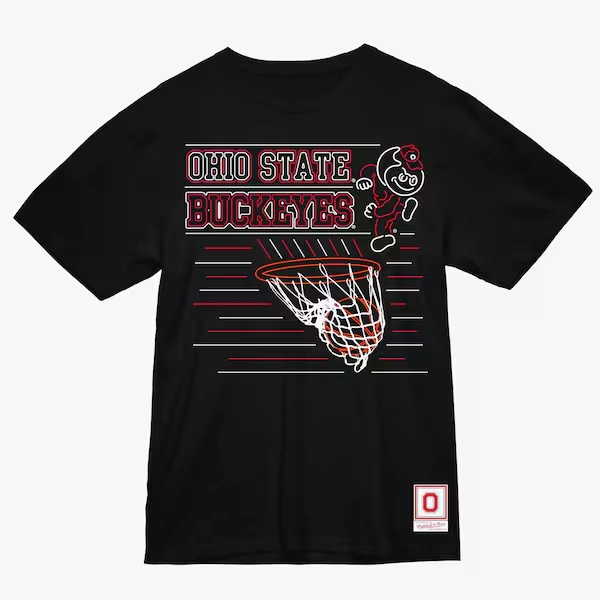 Ohio State Buckeyes Black Neon Lights Basketball Hoop T-Shirt