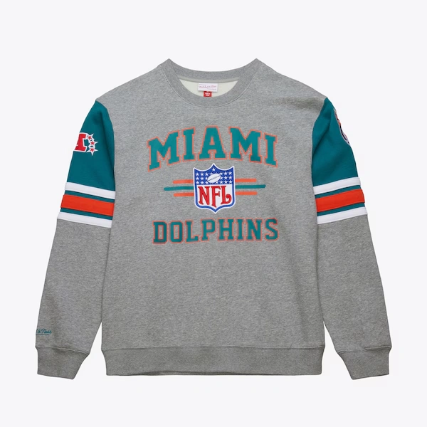 Miami Dolphins Heather Gray Vintage Logo Allover 4.0 Fleece Pullover Sweatshirt
