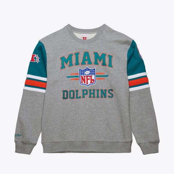 Miami Dolphins Heather Gray Vintage Logo Allover 4.0 Fleece Pullover Sweatshirt