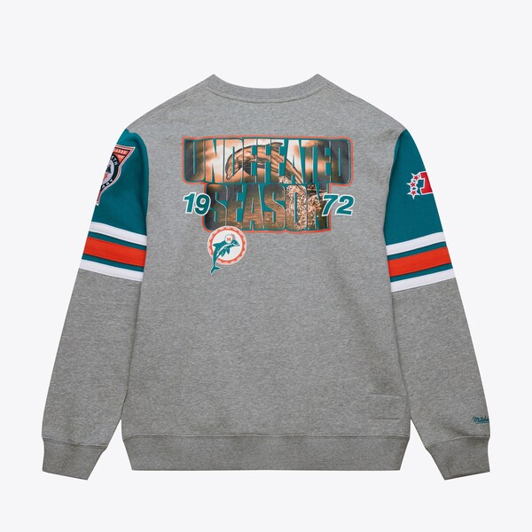 Miami Dolphins Heather Gray Vintage Logo Allover 4.0 Fleece Pullover Sweatshirt