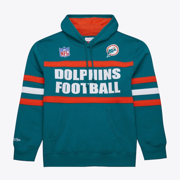 Miami Dolphins Aqua Vintage Logo Head Coach Fleece Pullover Hoodie