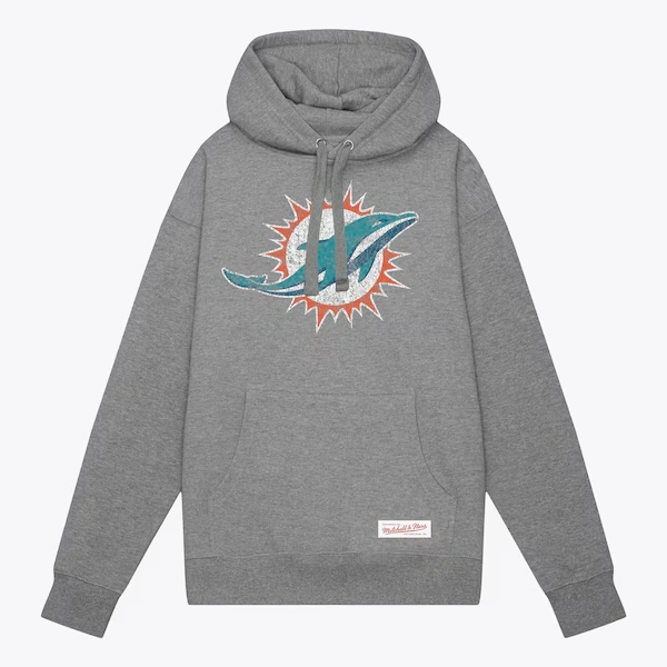 Miami Dolphins Heather Gray Distressed Prime Logo Pullover Hoodie