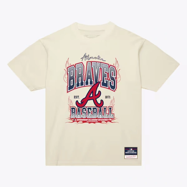 Atlanta Braves Cream 2025 MLB Speedway Classic Flames Arch T-Shirt