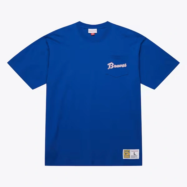 Atlanta Braves Royal Vintage Logo Double Hit Pocket T-Shirt