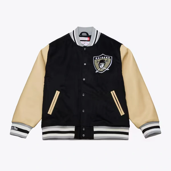 Oakland Raiders Black/Tan Team Traditions Varsity Full-Snap Jacket